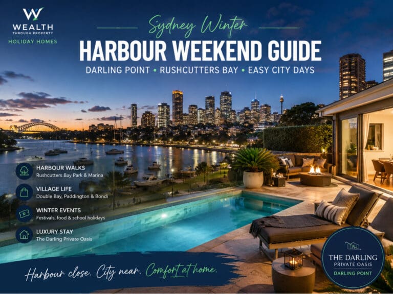 Featured image for a Sydney winter harbour weekend guide around Darling Point, Rushcutters Bay and The Darling Private Oasis.