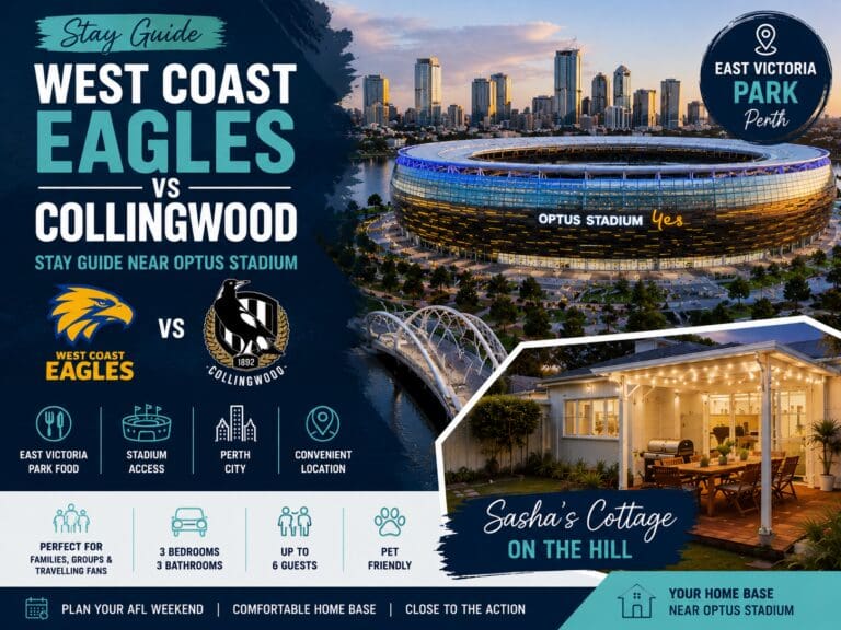 Featured image for a West Coast Eagles v Collingwood stay guide near Optus Stadium and East Victoria Park