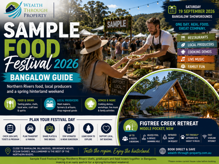 Sample Food Festival 2026 Bangalow guide showing Northern Rivers food stalls, local producers and a spring hinterland festival.