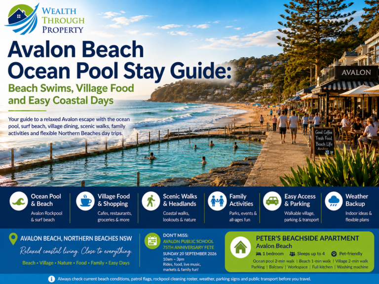 Avalon Beach ocean pool stay guide featuring the beach, rockpool, village and relaxed Northern Beaches coastal activities.