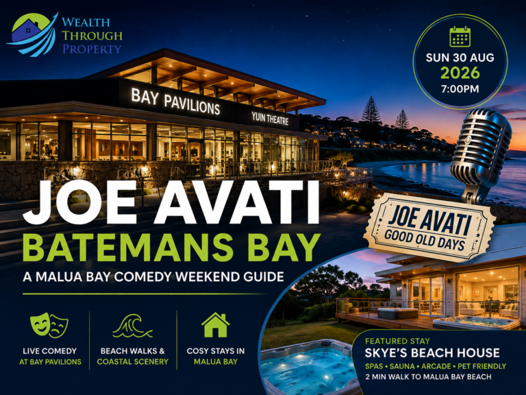 Bay Pavilions and Malua Bay coastal scenery representing a Joe Avati comedy weekend in Batemans Bay.