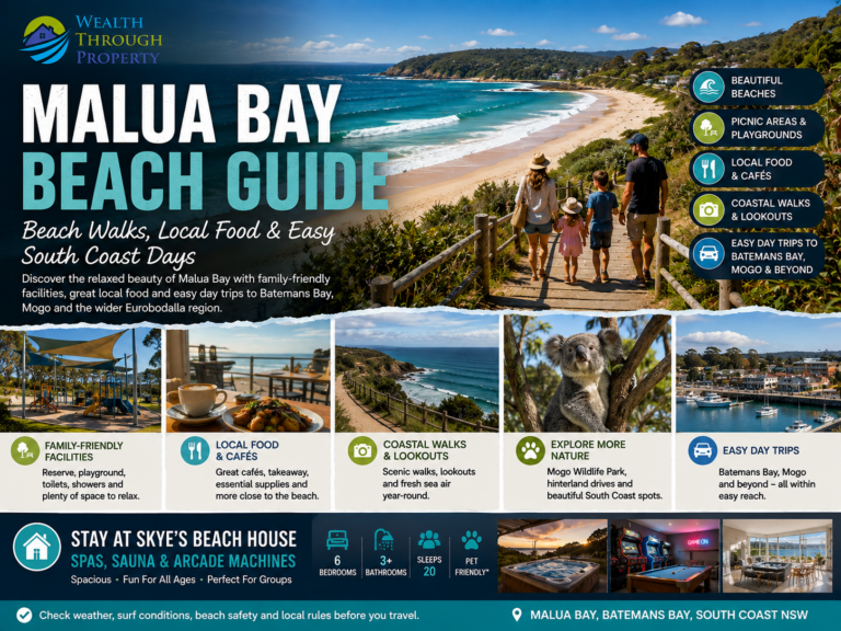Malua Bay Beach guide featuring coastal walks, family-friendly facilities, local food and easy South Coast day trips.