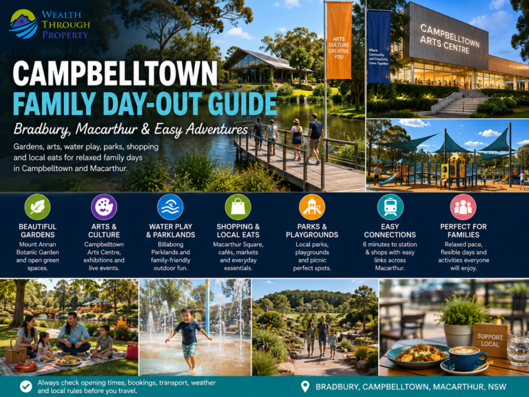 Campbelltown family day-out guide featuring Bradbury, Mount Annan, Campbelltown Arts Centre and family-friendly Macarthur activities.