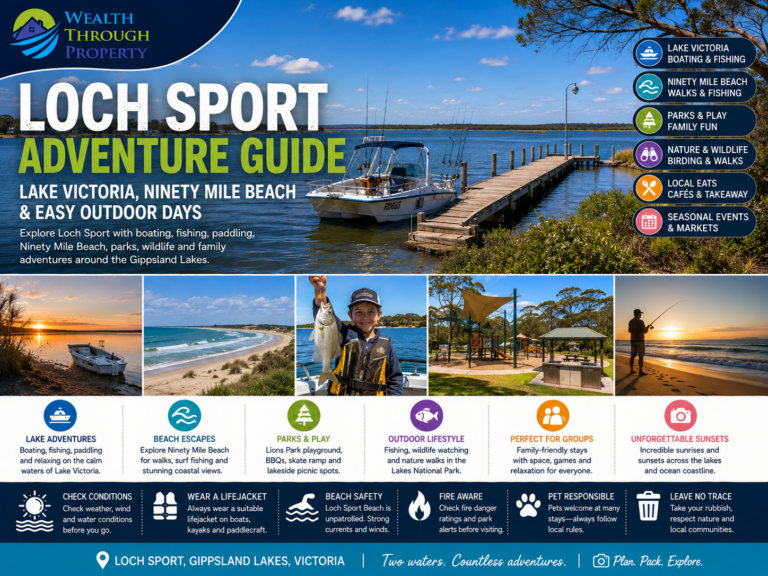 Loch Sport adventure guide featuring Lake Victoria, Ninety Mile Beach, boating, fishing and outdoor Gippsland Lakes activities.