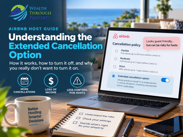 Calendar and settings symbols beside separate guest-refund and host-payout panels.
