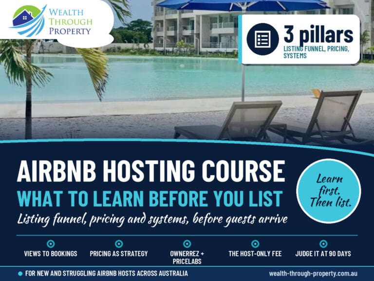 WTP cover: Airbnb short-term rental course guide, what to learn before you list, with a media lounge photo