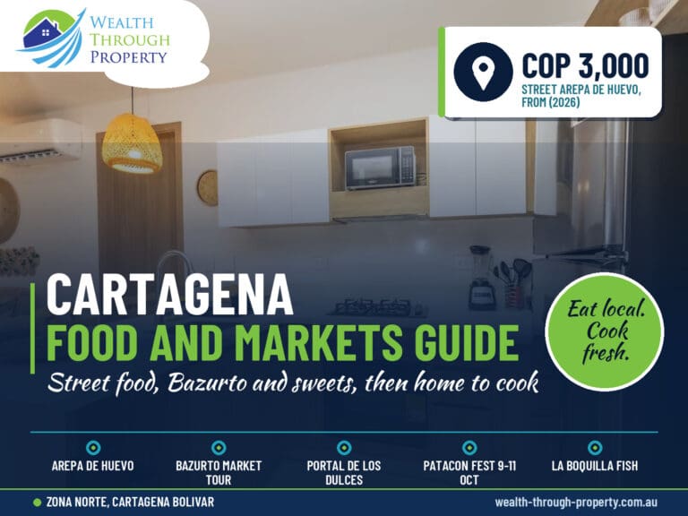 Cartagena food and markets guide cover over the open kitchen and breakfast bar at Kristal's Forest View, Zona Norte