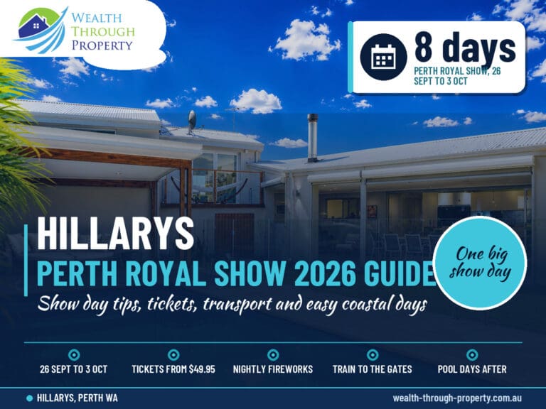 Perth Royal Show 2026 from Hillarys cover with backyard pool and play area at Sant's Beach Retreat