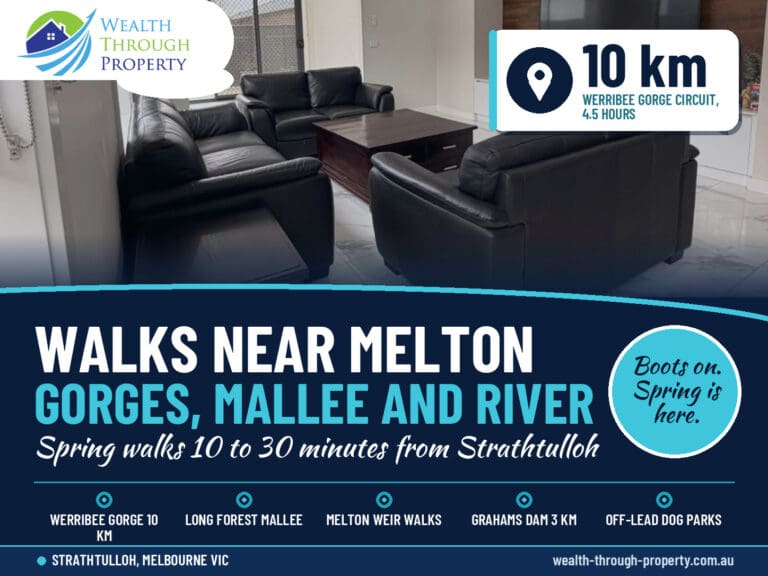 Walks Near Melton cover: Werribee Gorge, Long Forest and Melton Weir spring walks from a Strathtulloh stay