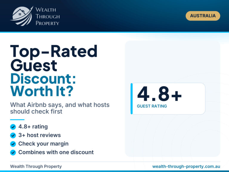 WTP cover for the Airbnb top-rated guest discount host guide, showing the 4.8+ guest rating threshold and host checks