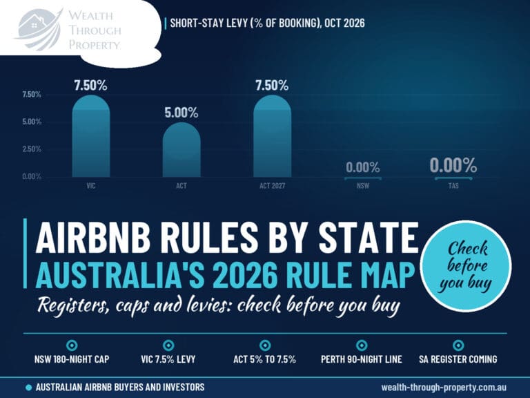 WTP cover chart comparing short-stay levy rates in Victoria, the ACT, NSW and Tasmania for an Airbnb rules by state guide