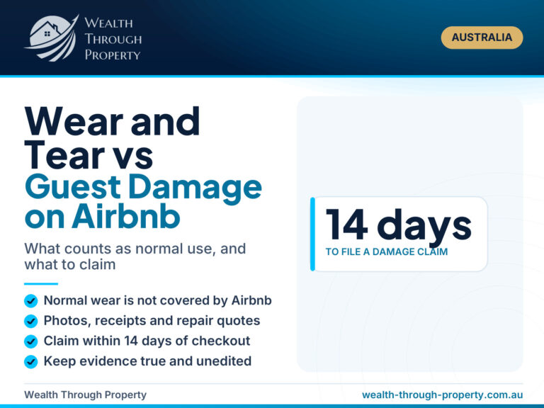 Cover graphic: Airbnb wear and tear versus guest damage, with a host checklist for what to claim