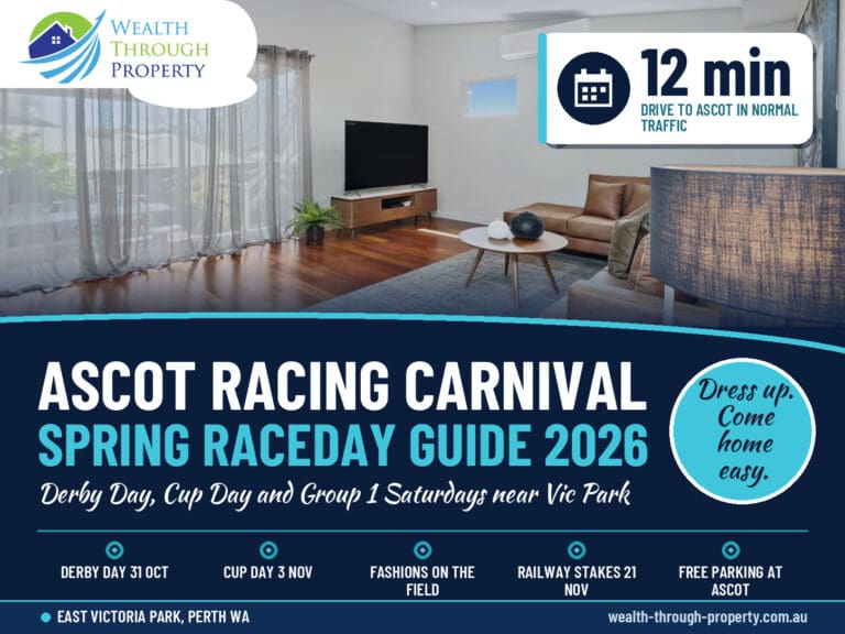 Ascot Racing Carnival 2026 guide cover for a race weekend stay at Sasha's Cottage on the Hill in East Victoria Park, Perth