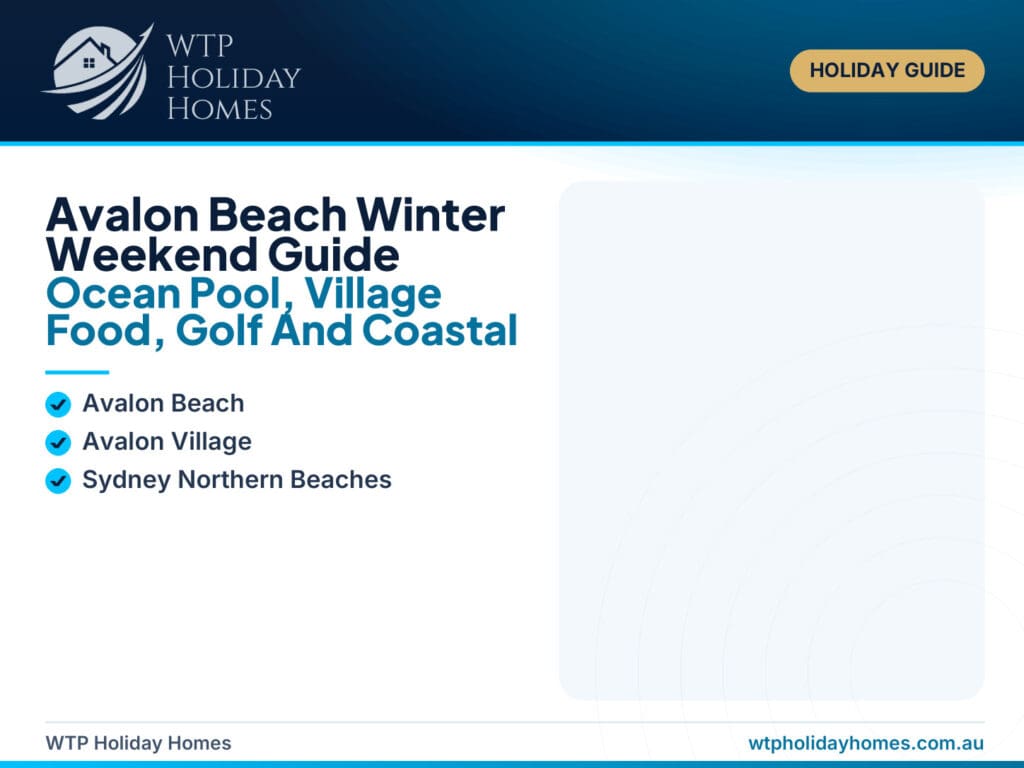 Featured image for an Avalon Beach winter weekend guide, showing a Northern Beaches coastal escape with ocean pool, village food, coastal walks and a beachside apartment stay.