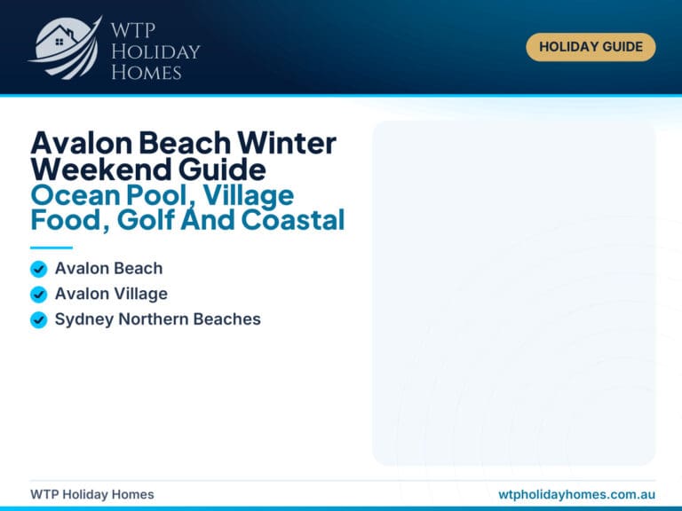 Featured image for an Avalon Beach winter weekend guide, showing a Northern Beaches coastal escape with ocean pool, village food, coastal walks and a beachside apartment stay.