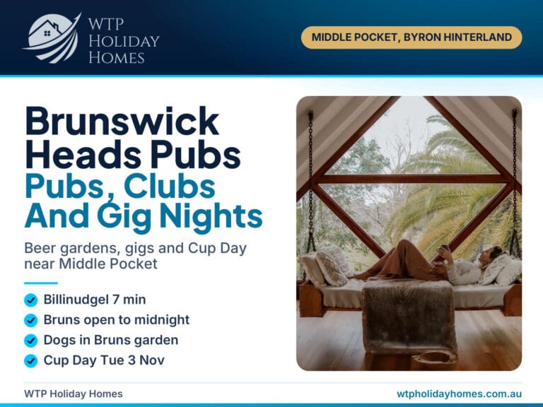 Brunswick Heads pubs guide cover: Hotel Brunswick, Billinudgel Hotel, Cup Day and dog rules over an outdoor fire pit photo