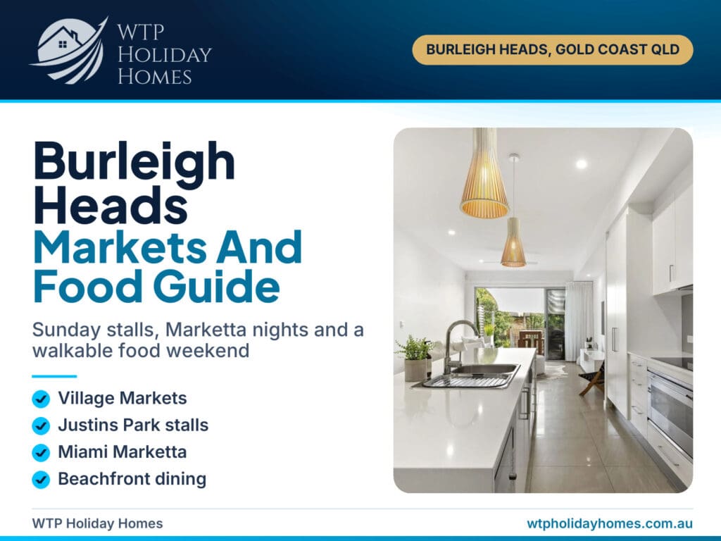 Burleigh Heads markets and food guide cover with the open-plan kitchen at Abby's Burleigh Haven