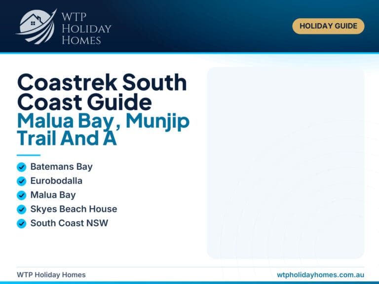 Featured image for a Coastrek South Coast Malua Bay guide, showing a premium South Coast walking-event weekend with coastal trail, beach and recovery-stay cues.