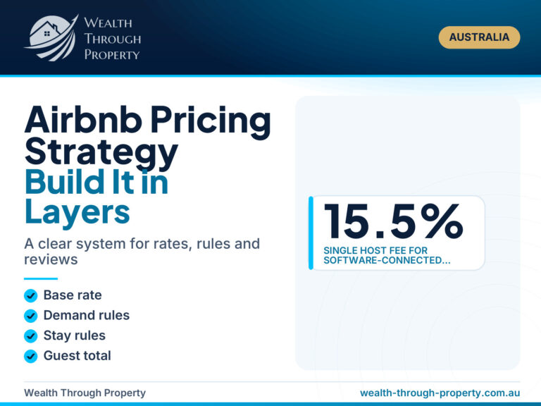 Airbnb pricing strategy guide cover showing base rate, demand rules, stay rules, guest total and review rhythm