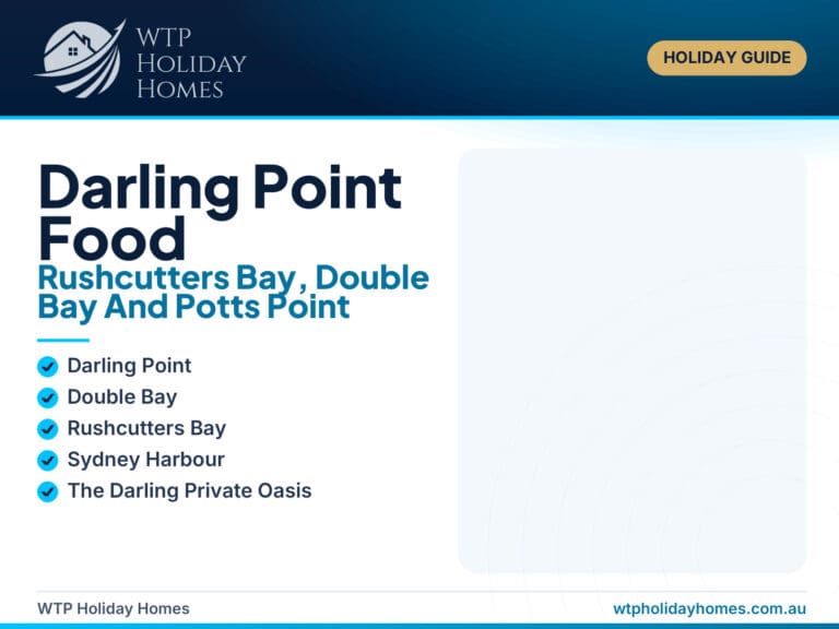 Featured image for a Darling Point food, ferry and harbour walks guide, showing Rushcutters Bay marina, Double Bay ferry access, Potts Point dining and a private Sydney pool retreat.