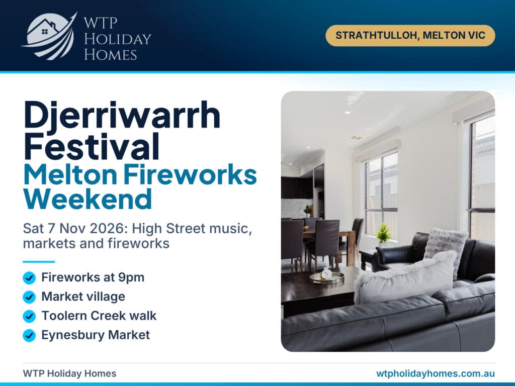 Djerriwarrh Festival 2026 Melton guide cover: fireworks, High Street festival and a Strathtulloh stay at Willows Arena House