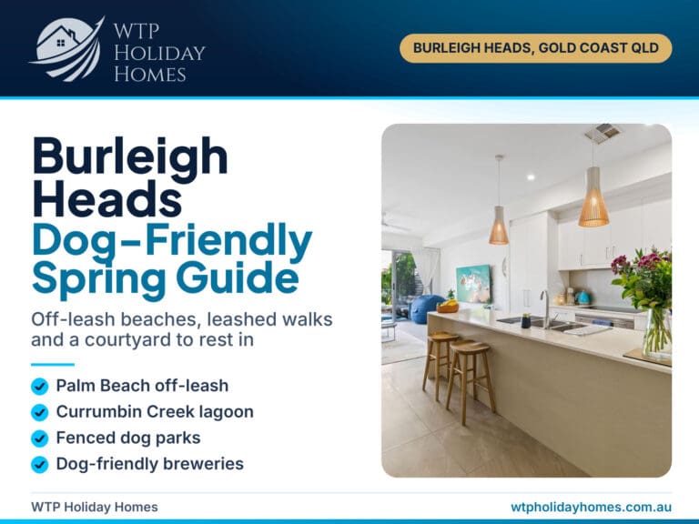 Dog-friendly Burleigh Heads guide cover: off-leash beaches, walks and a spring stay at Abby's Burleigh Haven