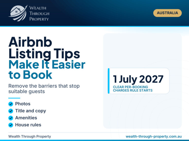 Airbnb listing tips guide cover covering photos, title and copy, amenities, house rules and fees