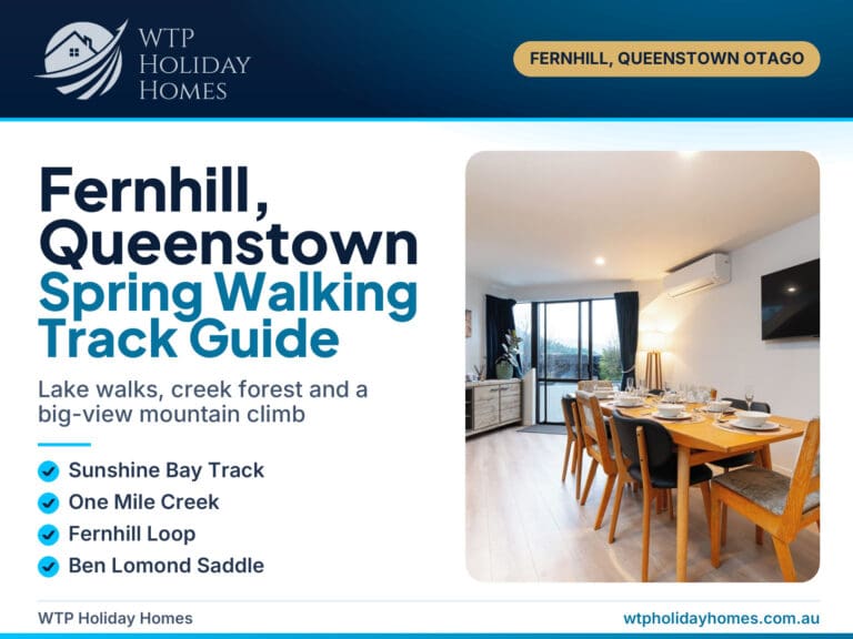 Fernhill walking tracks guide cover for Queenstown, with a Lake Wakatipu balcony outlook from Sarah's Scenic Stay