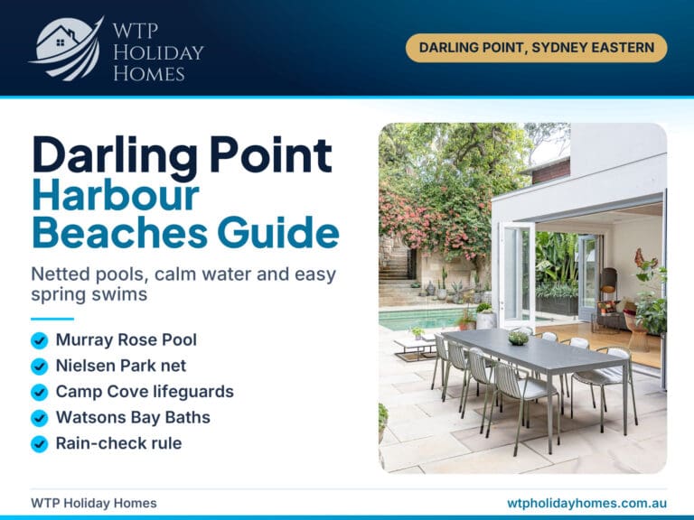 Harbour beaches near Darling Point cover: netted swims at Murray Rose Pool, Nielsen Park and Watsons Bay