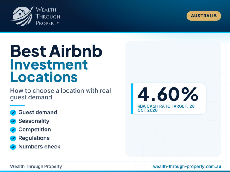 Cover graphic for a guide to finding the best Airbnb investment locations in Australia