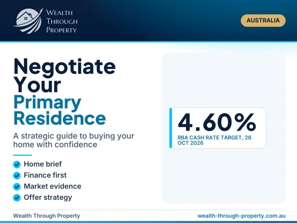 Cover graphic for a guide to negotiating the purchase of your primary residence in Australia