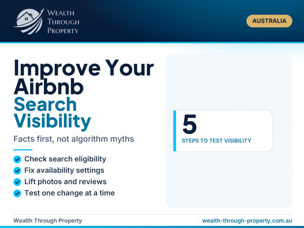 Cover graphic for a guide to improving Airbnb search visibility for Australian hosts