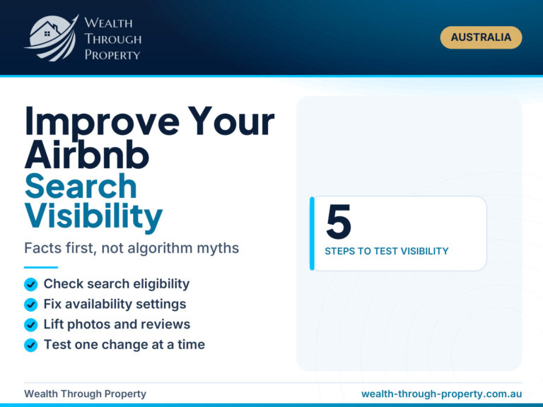 Cover graphic for a guide to improving Airbnb search visibility for Australian hosts