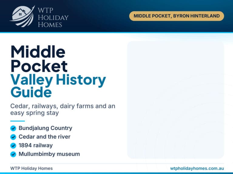 Middle Pocket history guide cover with a Figtree Creek Retreat cottage photo in the Byron hinterland
