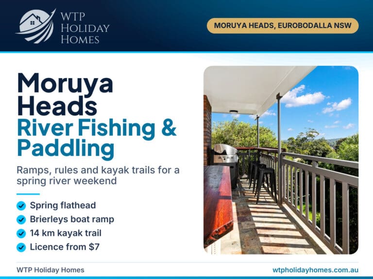 Moruya Heads fishing and paddling guide cover with the BBQ balcony at Bertie's 3 Beaches