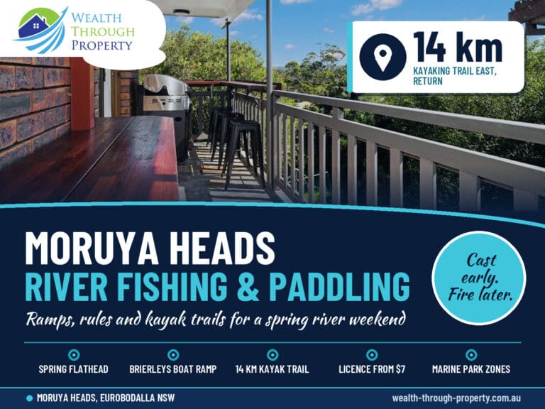 Moruya Heads fishing and paddling guide cover with the BBQ balcony at Bertie's 3 Beaches