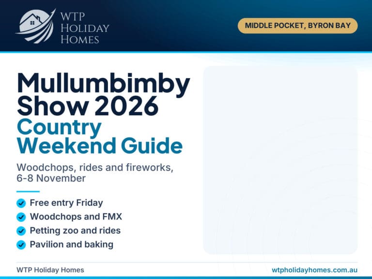 Mullumbimby Show 2026 weekend guide cover with the private creek swimming spot at Figtree Creek Retreat, Middle Pocket