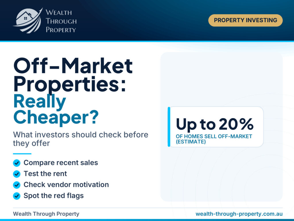 Cover graphic for a guide asking whether off-market properties are really cheaper for Australian investors