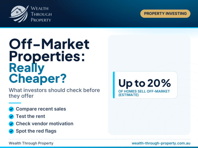 Cover graphic for a guide asking whether off-market properties are really cheaper for Australian investors