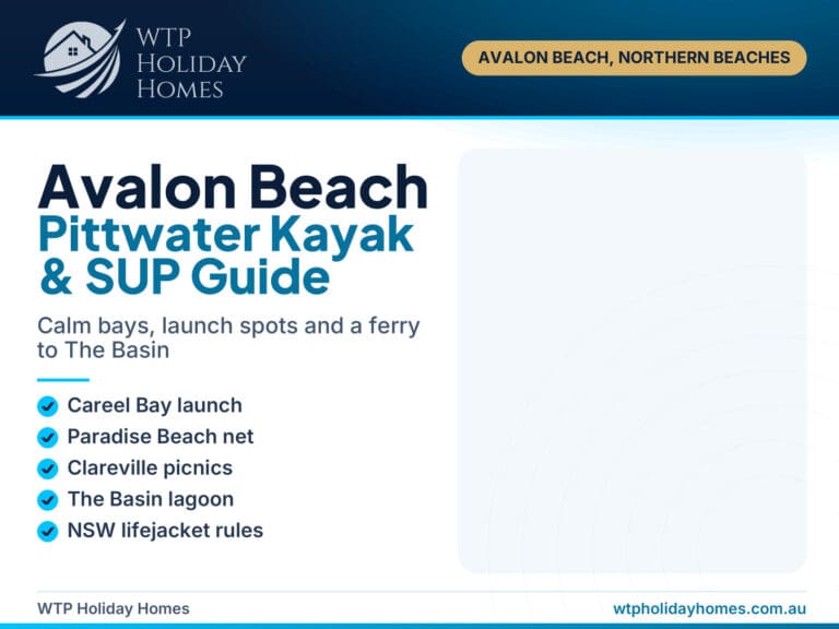 WTP cover for a Pittwater kayaking and paddleboard guide from Avalon Beach on Sydney's Northern Beaches