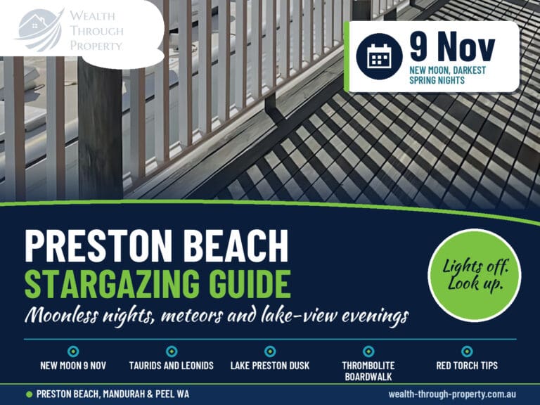 Preston Beach stargazing guide cover with the covered veranda at Gracie & Dan's Coastal Retreat looking over Lake Preston