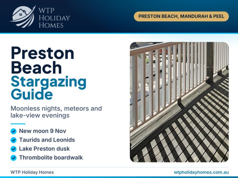 Preston Beach stargazing guide cover with the covered veranda at Gracie & Dan's Coastal Retreat looking over Lake Preston