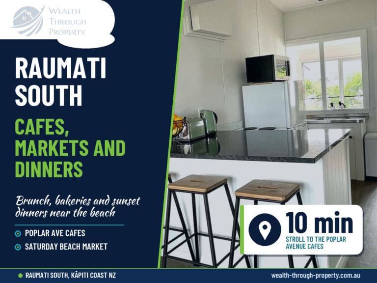 Raumati South food guide cover showing the Seaview Paradiso breakfast bar looking out to the courtyard on the Kāpiti Coast