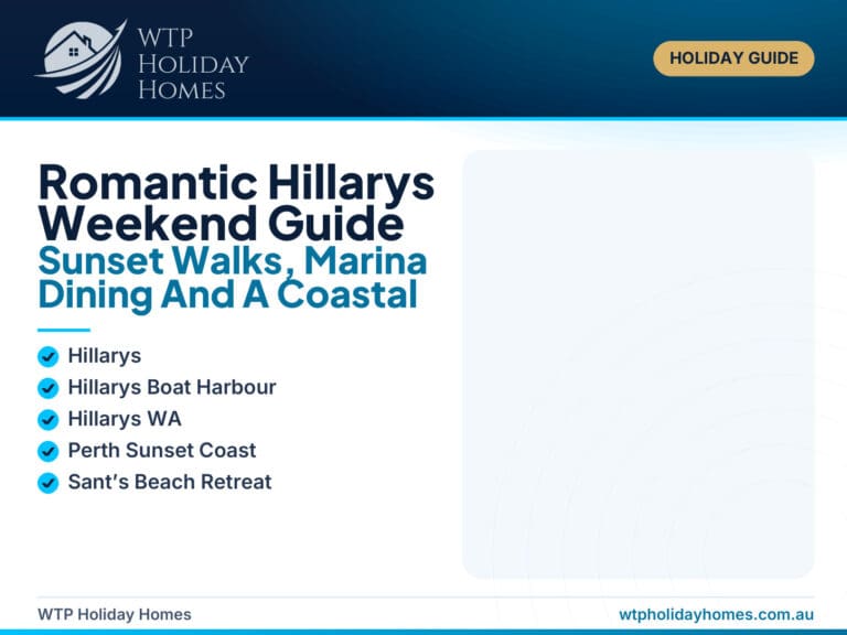 Romantic Hillarys weekend guide image showing a Perth Sunset Coast marina and beach-inspired getaway mood near Hillarys Boat Harbour.