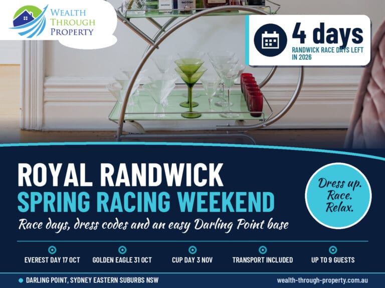 Cover for a Royal Randwick spring racing 2026 guide with a group stay at The Darling in Darling Point, Sydney