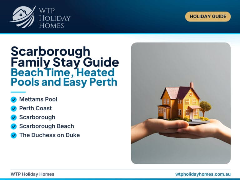 Family Scarborough Beach holiday guide showing the Perth coast, heated pool, foreshore activities and a relaxed family accommodation base.