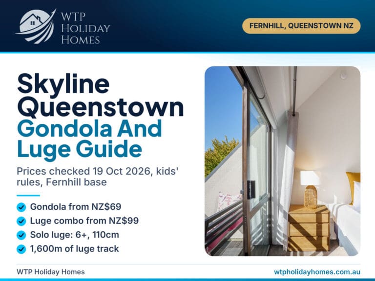 Skyline Queenstown gondola and luge guide cover with Sarahs Scenic Stay's upstairs bedroom and Fernhill mountain outlook