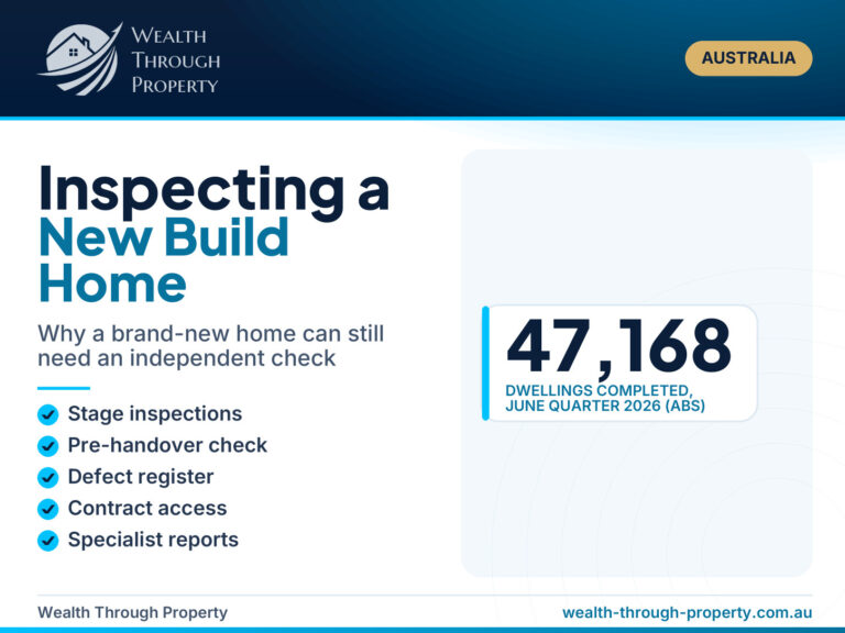 Wealth Through Property cover: independent building inspection for a new build home in Australia
