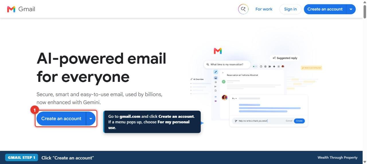 Gmail step 1 — Create account